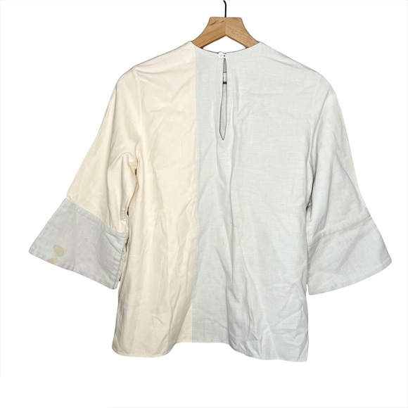 CF Goldman 3/4 Sleeve Linen Blend Jacquard Colorblock Top 0 FLAW - Picture 2 of 14
